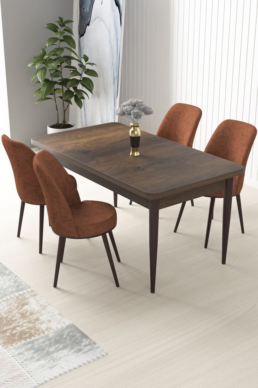 Set masa si scaune (5 bucati), Hanah Home, Nil, Baroc / Rosu-tigla