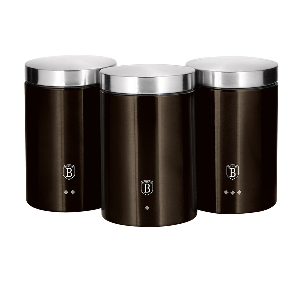 Set 3 recipiente depozitare Berlinger Haus, Shiny Black, 11x17.8 cm, inox, negru/argintiu