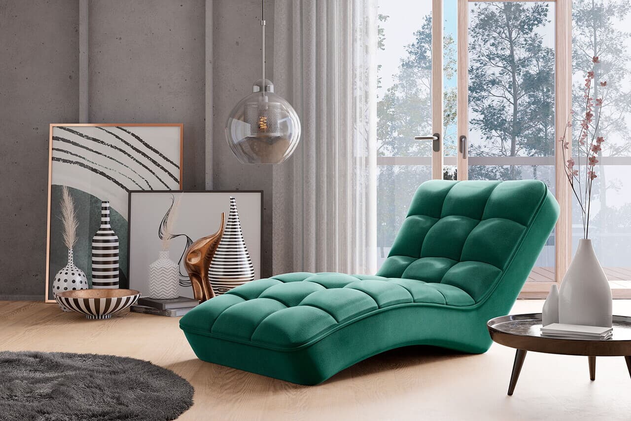 Sezlong living ELTAP, LOR-35NU, Loren, 170x85x85 cm, lemn/poliester, verde inchis