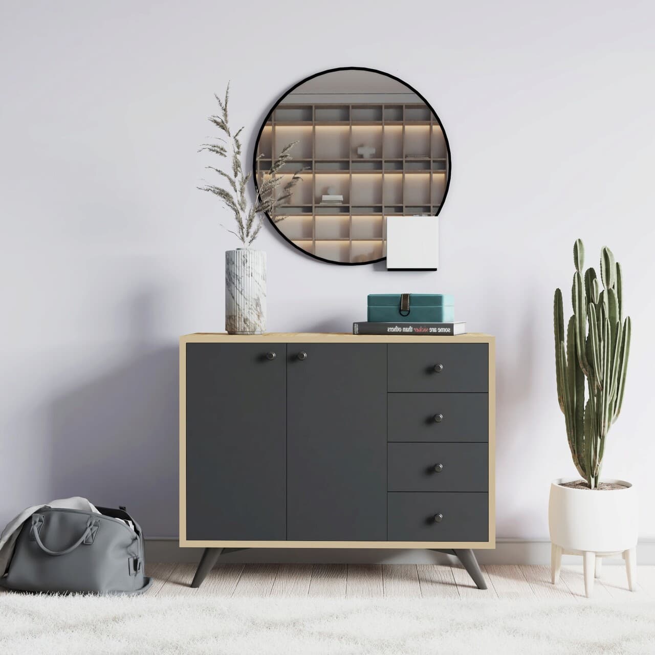 Dulap multifunctional, Hanah Home, Waga, 100x82x35 cm, Stejar / Antracit