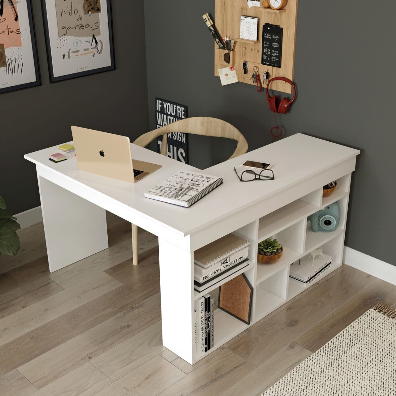 Birou, Hanah Home, Ct5-W, 129x72x120 cm, Alb