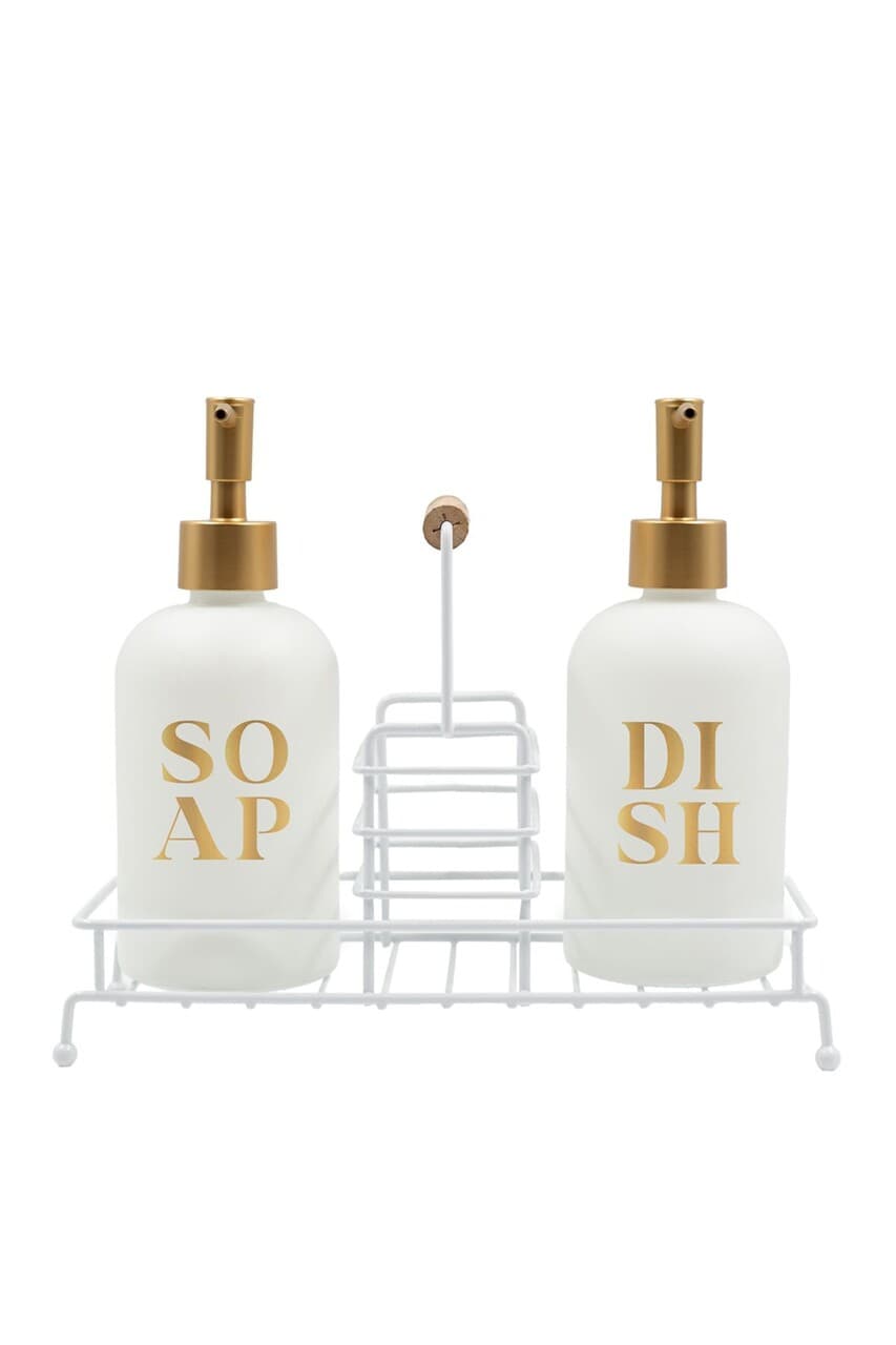 Set dozator de sapun, Hermia, 127RKL1427, Suport metalic (1 bucata), Alb