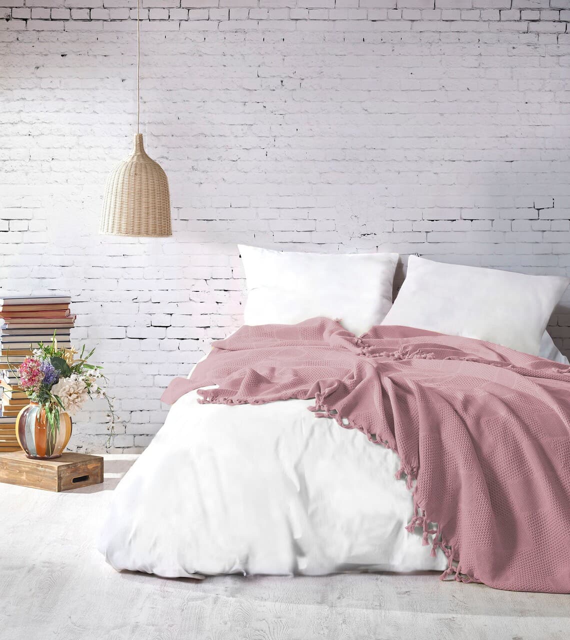 cuvertura double pique 220x240 cm 100 bumbac mona saheser roz pudra