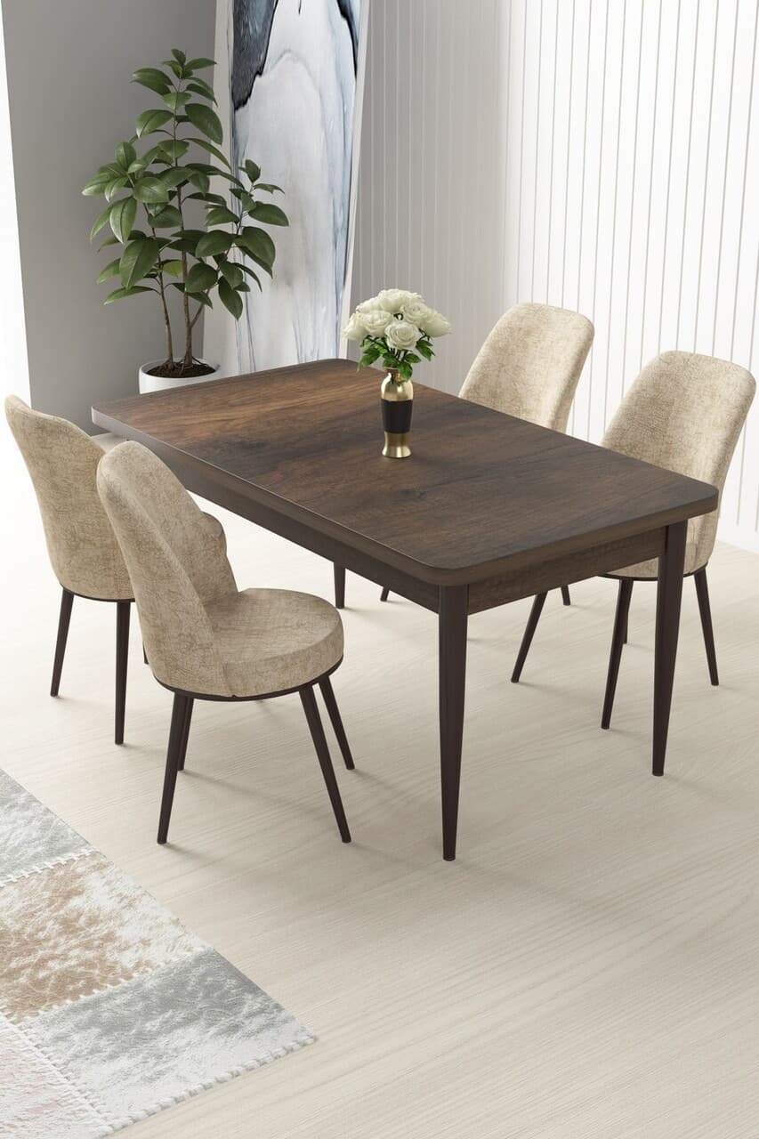 Set masa si scaune (5 bucati), Hanah Home, Nil, Baroc / Crem