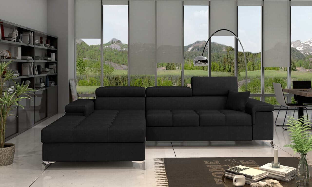 Coltar extensibil stanga 4 locuri ELTAP, RIC-LT-07KRO, Ricardo, 281x205x88 cm, lemn/poliester, negru