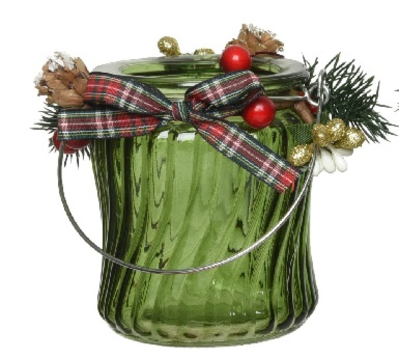 suport pentru lumanare wave pattern decoris 8x10 cm sticla verde