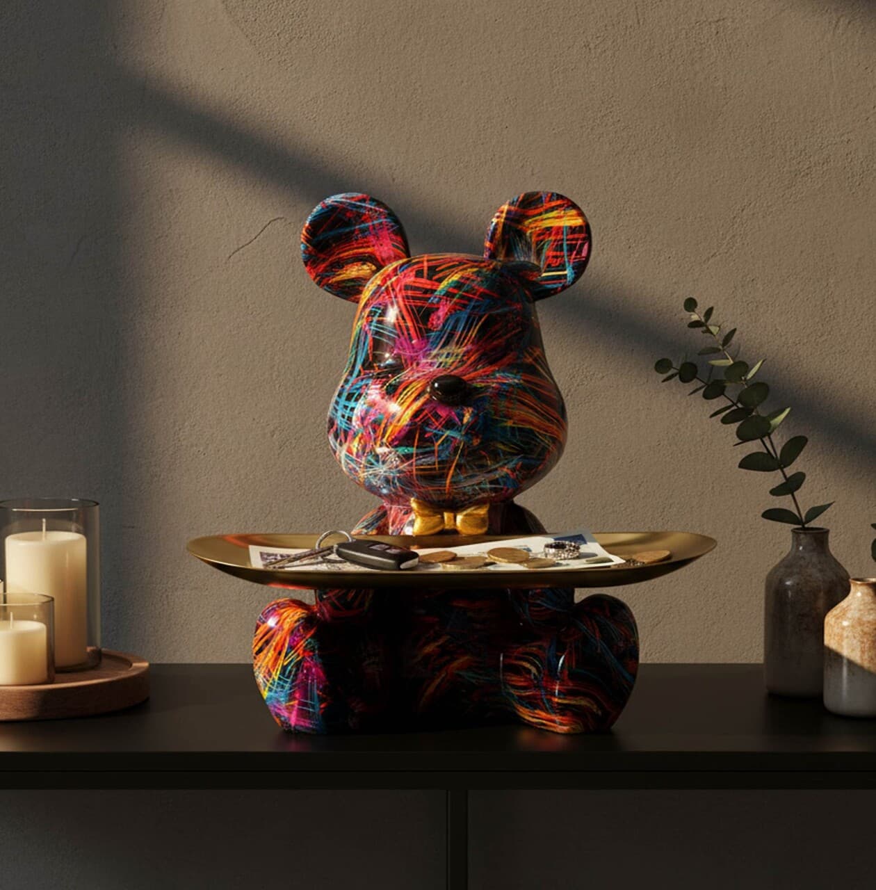 Decoratiune cu tava, Mauro Ferretti, Dog Psyco -A, 17x15x22.5 cm, polirasina, multicolor