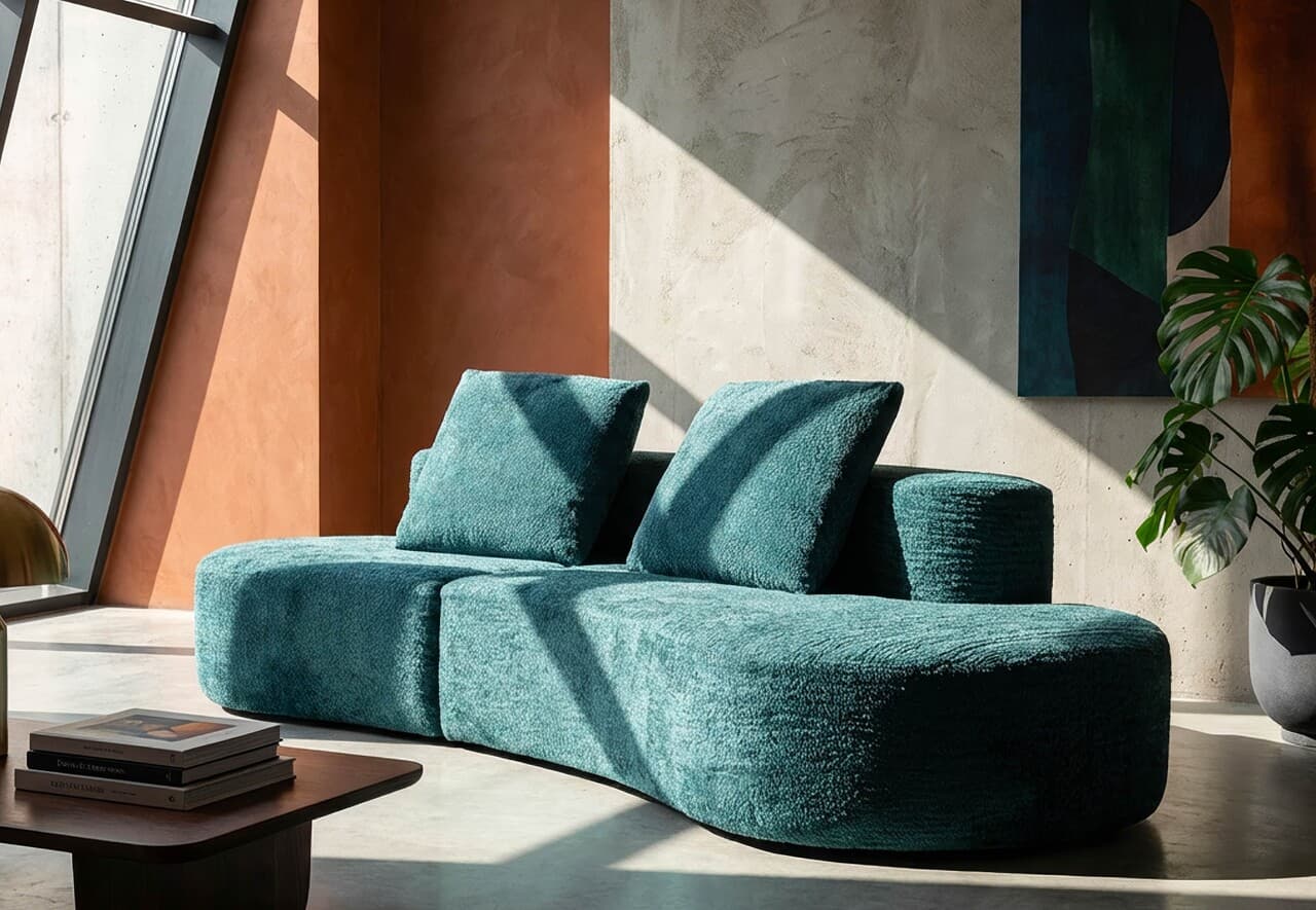 Canapea 3 locuri, Mauro Ferretti, Island, 238x92x78 cm, ambalata vidata, poliester/burete, turcoaz