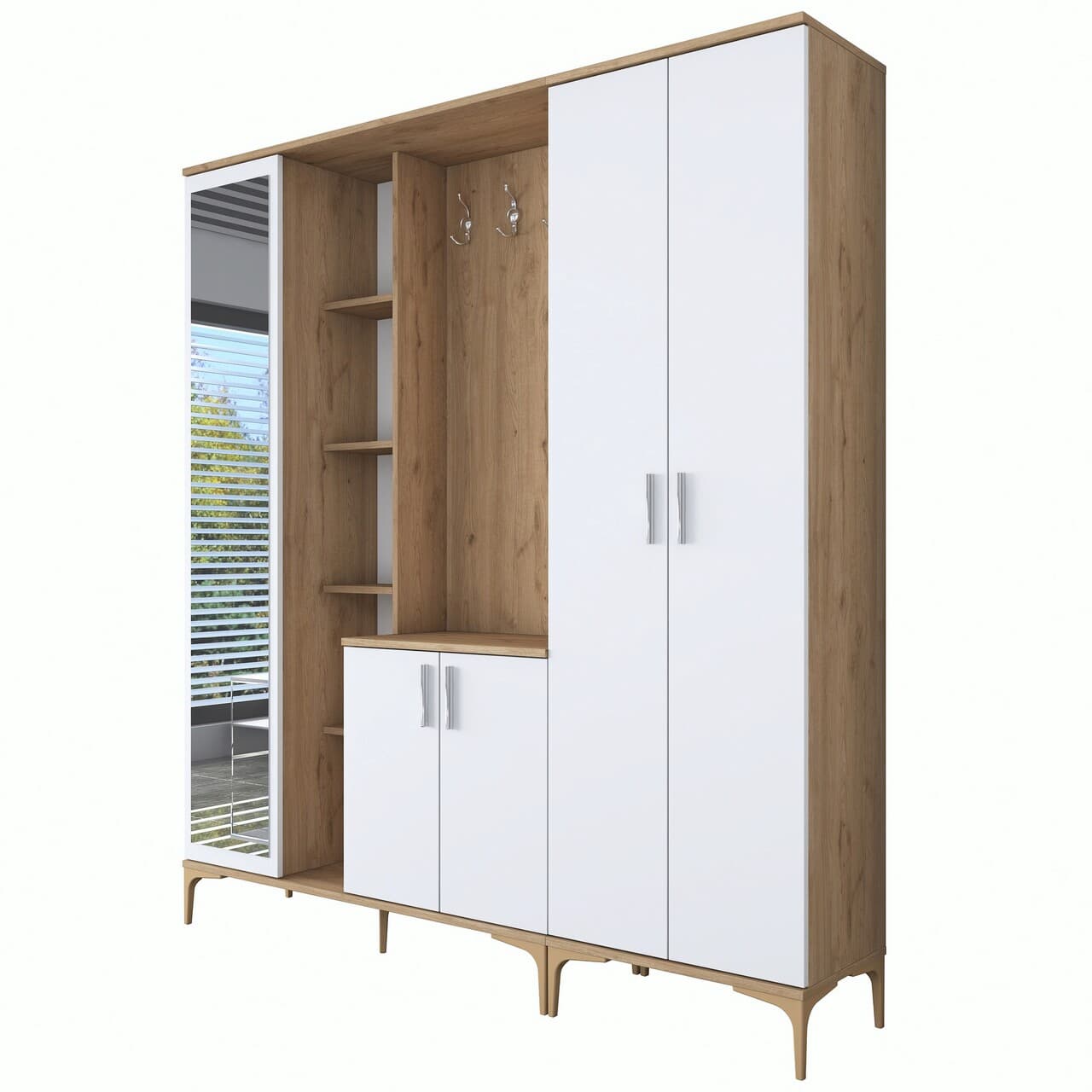 Cuier de perete, Hanah Home, EA131, 180x198.6x37.5 cm, Nuc/Alb