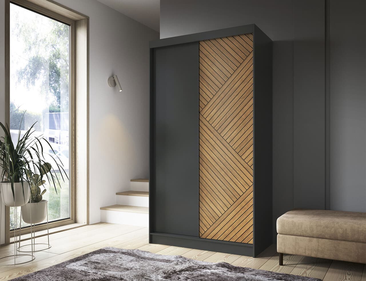 Dulap pentru haine ELTAP, Marrphy II, 120x60x220 cm, MDF/ABS, negru/maro