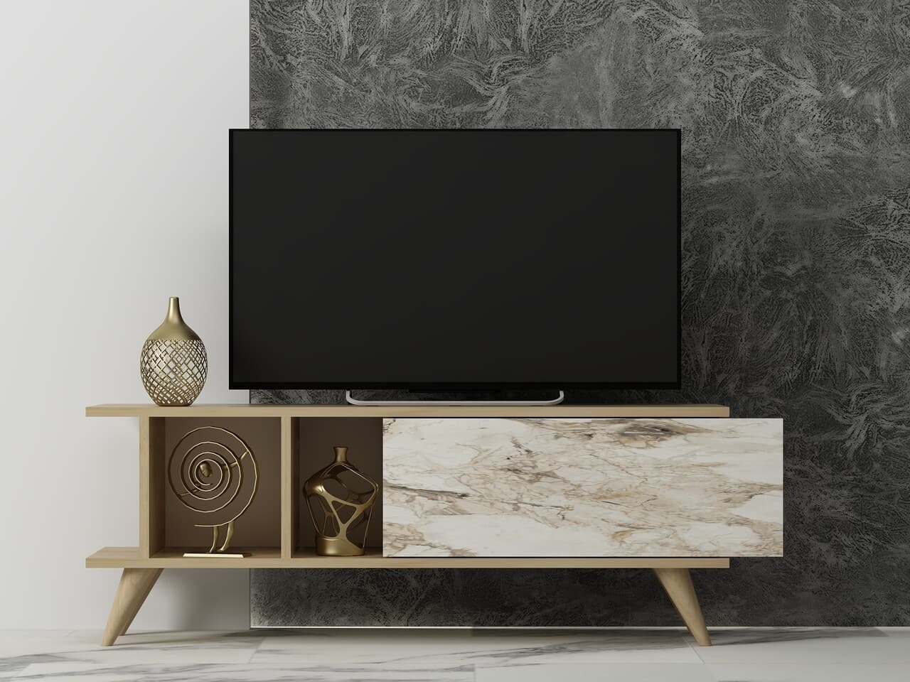Comoda TV, Hanah Home, Liberty, 120x30x45 cm, Stejar safir / marmura