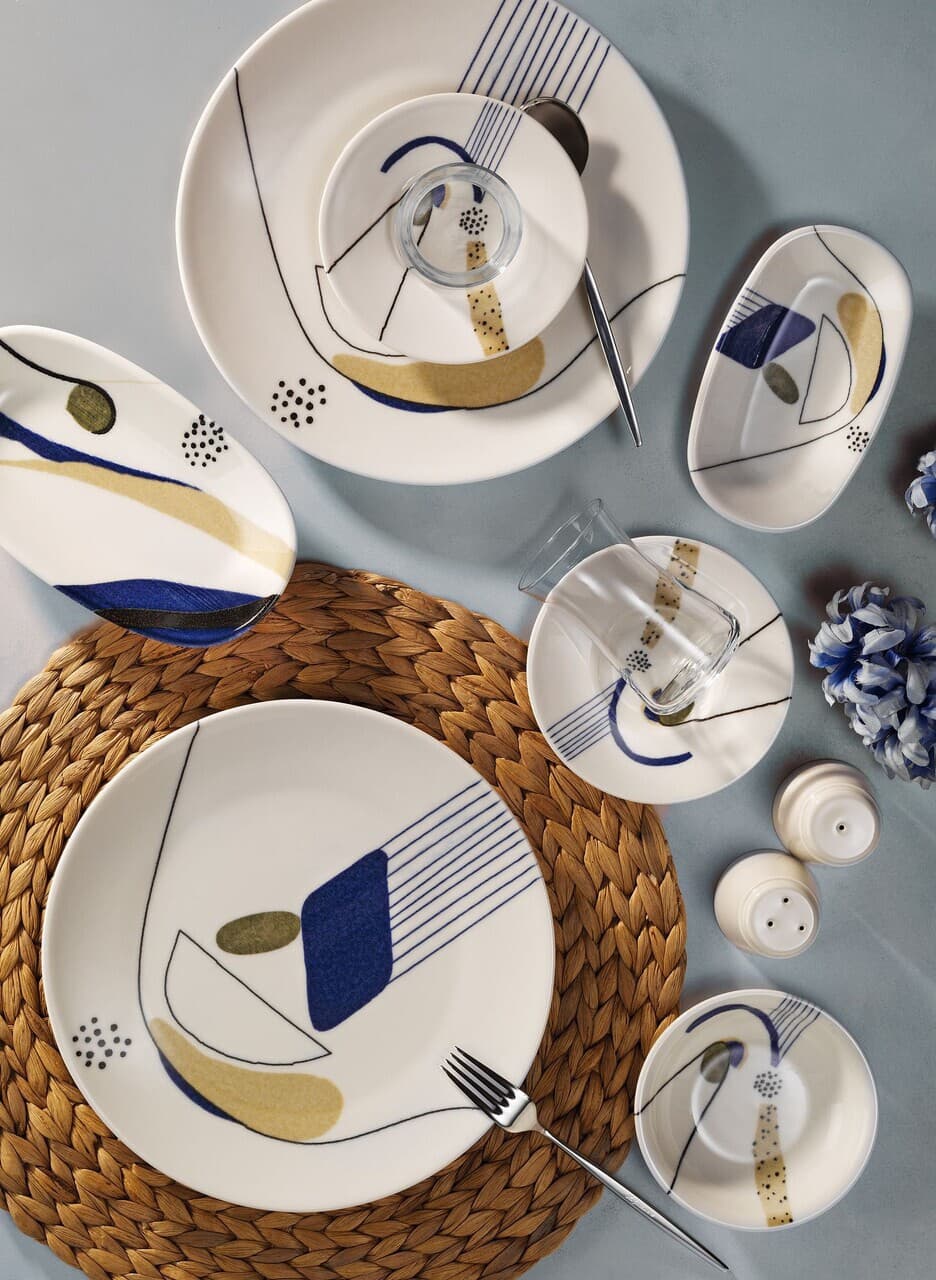 Set de mic dejun, Hermia, 868ARY1109, Portelan, Platou mic: 15 cm (4 bucati), Multicolor