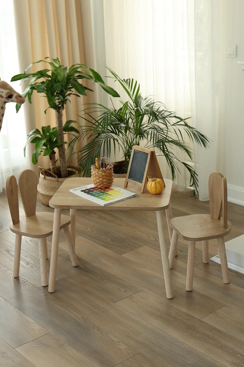 Set masa si scaun pentru copii, Hanah Home, Bunny One Chair Set, Maro