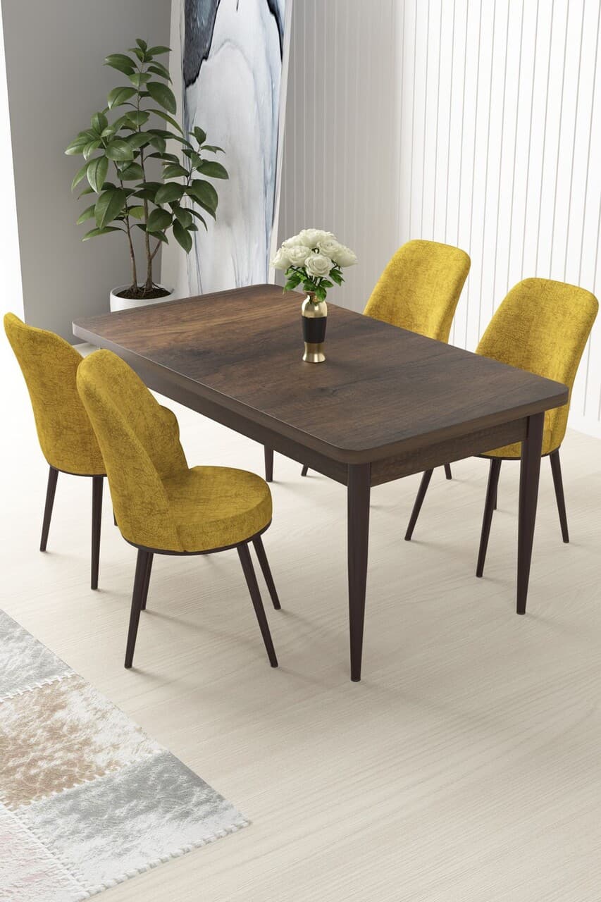 Set masa si scaune (5 bucati), Hanah Home, Nil, Baroc / Mustar