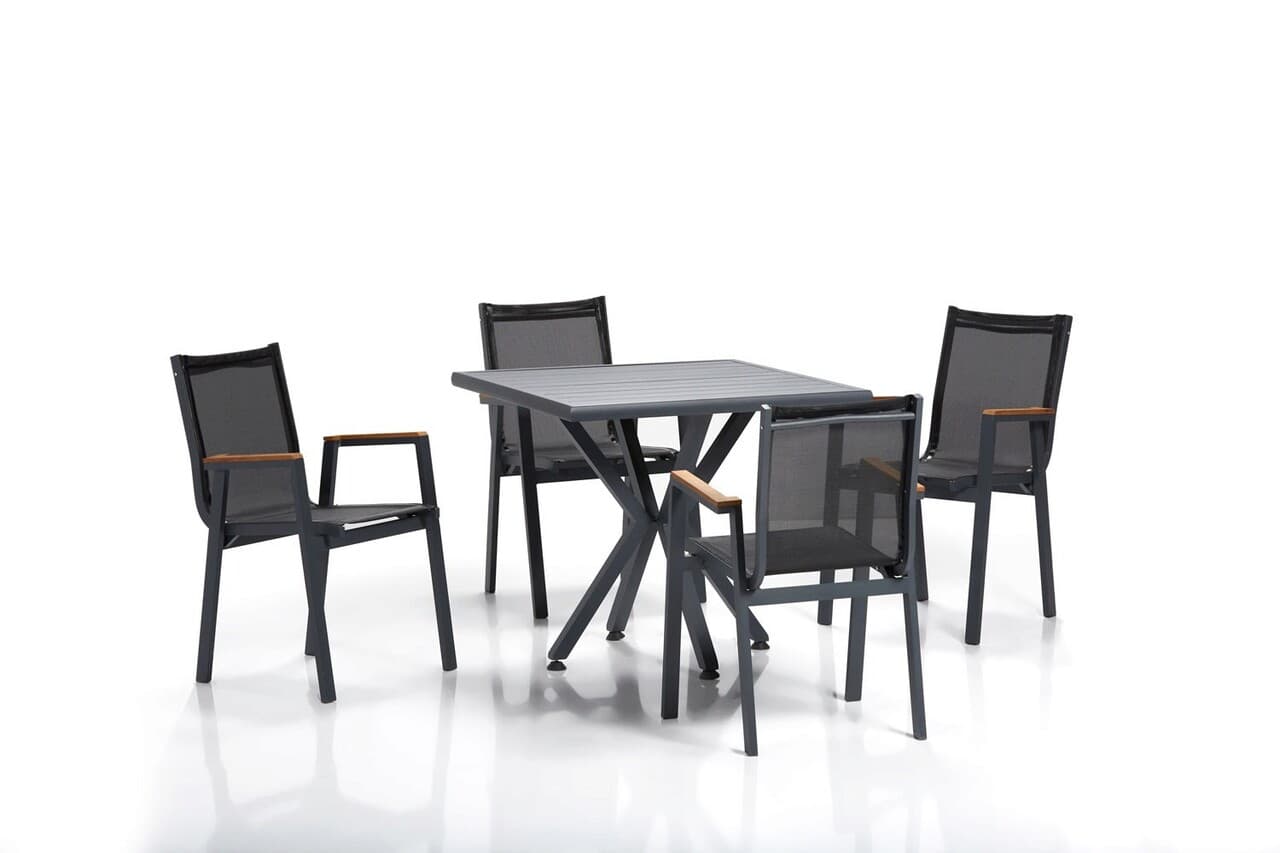 Set masa si scaune de gradina 5 piese, Hanah Home, Samara 1, Gri/Negru