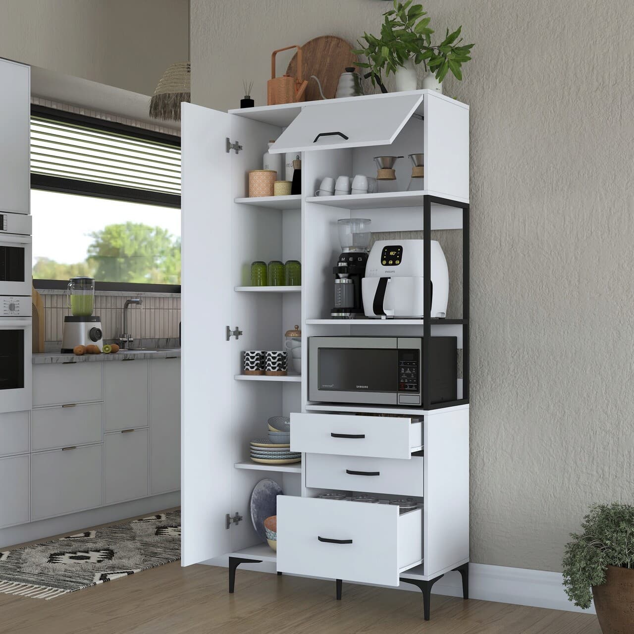Dulap multifunctional, Hanah Home, JE112, 90x198.6x40 cm, Alb