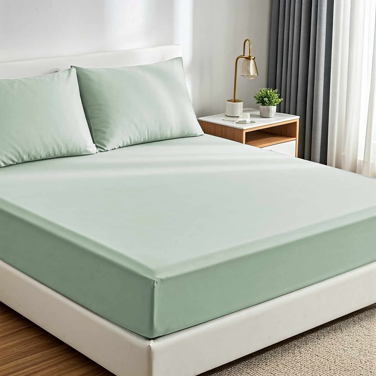 set de pat dublu cearceaf cu elastic si perne 3 piese l 039 essentiel maison muslin 180 verde menta