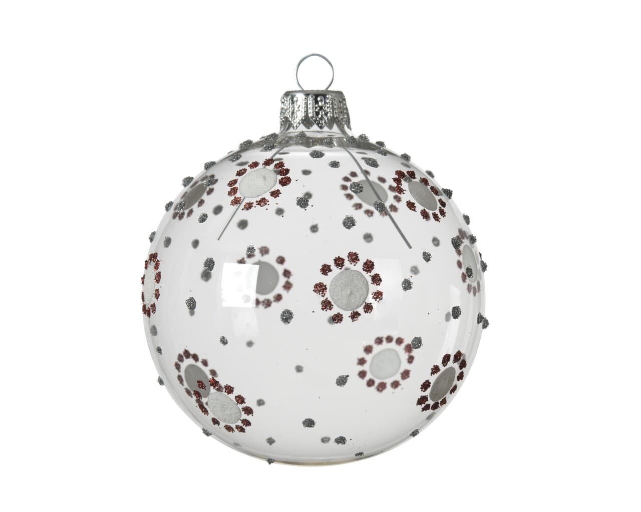 Glob Ballotine dots, Decoris, Ø8 cm, sticla, argintiu