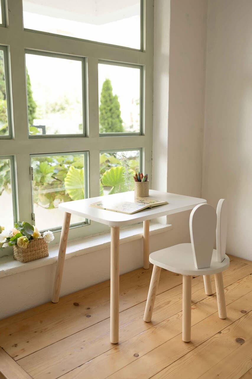 Set masa si scaun pentru copii, Hanah Home, Bunny One Chair Set, Alb