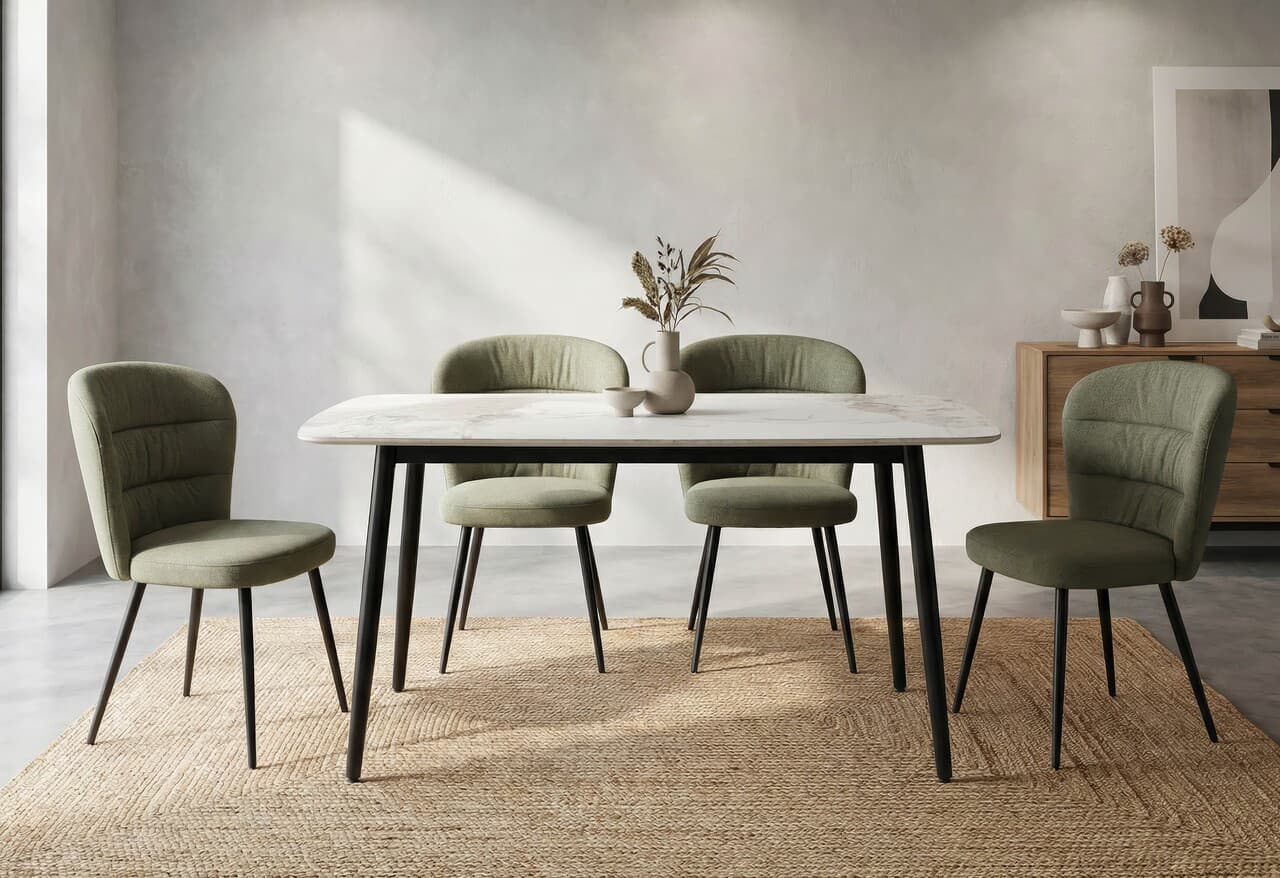 Masa dining, Mauro Ferretti, Josh, 138x78x76 cm, metal/ceramica, negru/alb