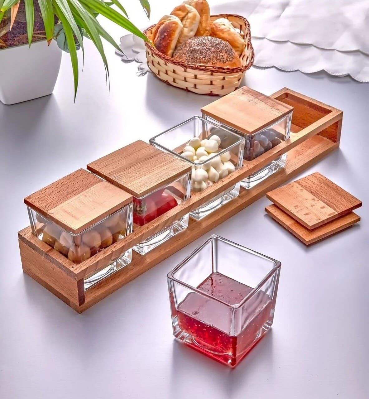 set de mic dejun 11 piese l 039 essentiel maison 111liv1701 capace din lemn 5 bucati transparent natural