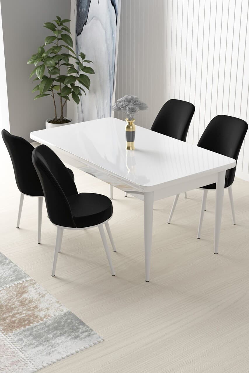 Set masa si scaune (5 bucati), Hanah Home, Nil, Alb/Negru