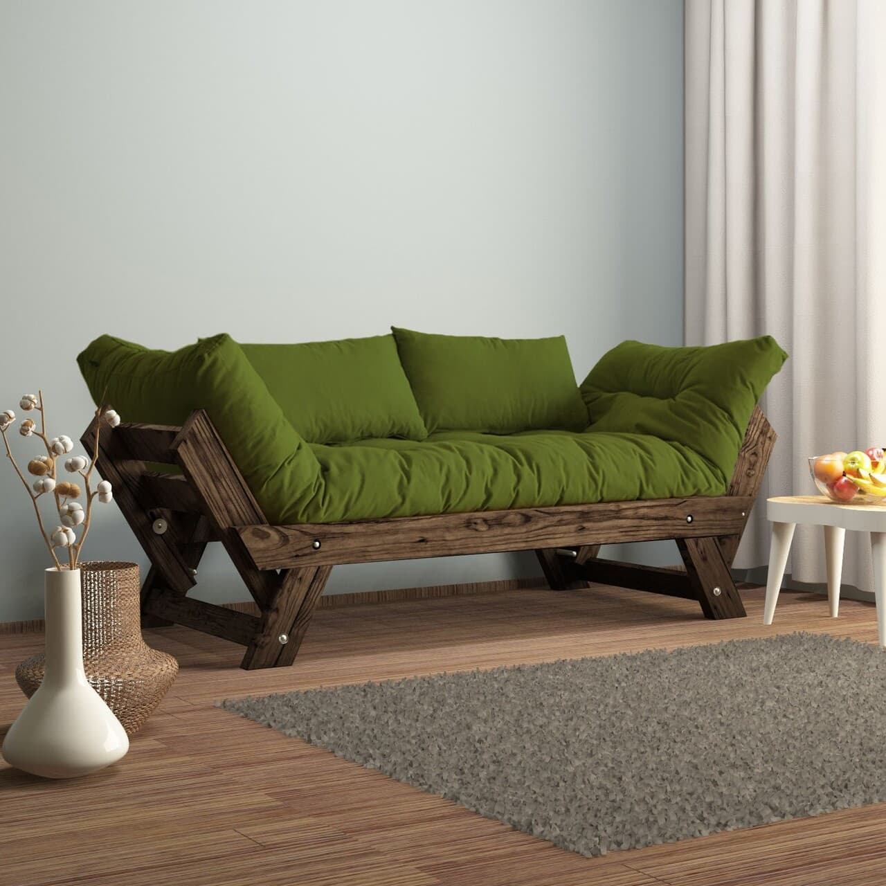 Canapea de gradina cu 2 locuri, Hanah Home, CPT8118-210, Nuc / Verde