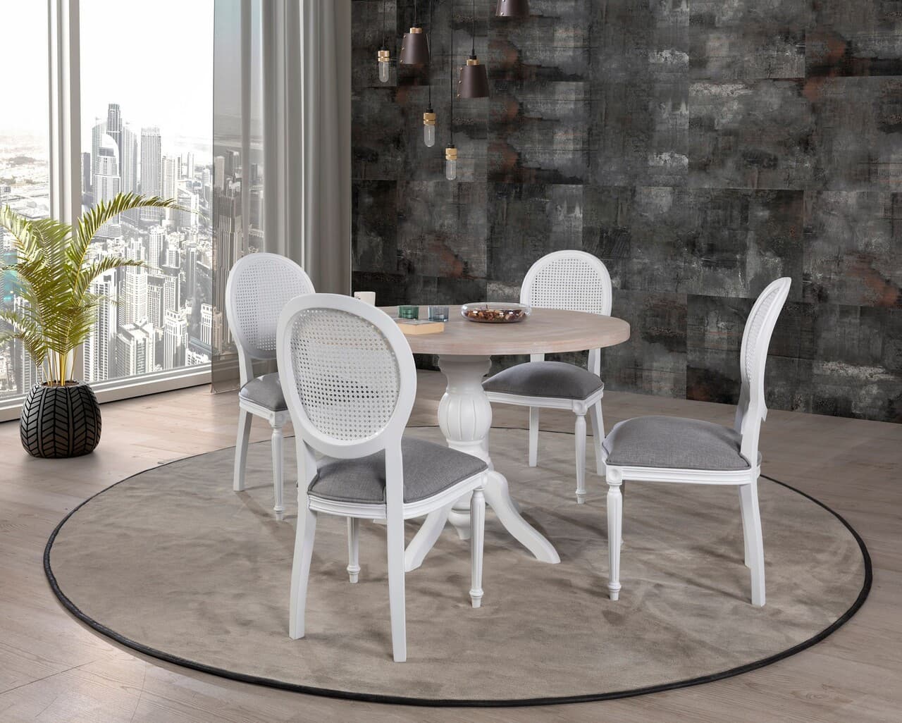 Set masa si scaune (5 bucati), Hanah Home, Albero133, Natural