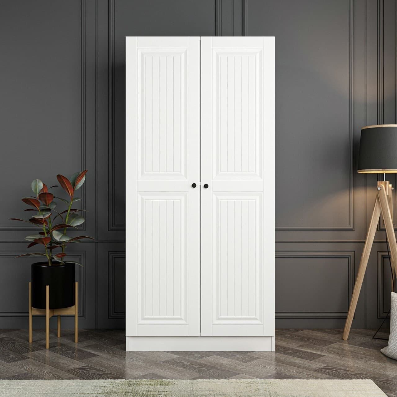 Dulap pentru haine, Hanah Home, Kale Membran White, 90x190x52 cm, Alb