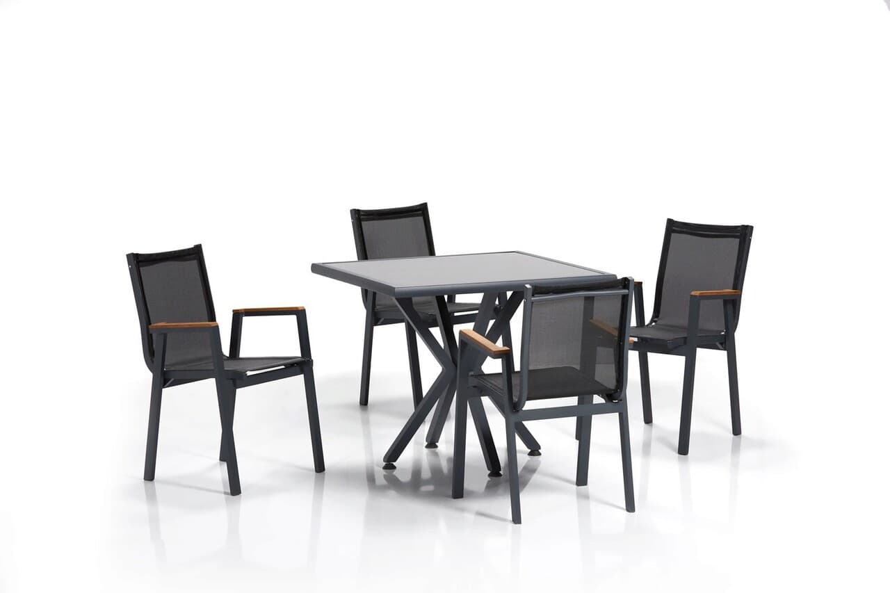 Set masa si scaune de gradina 5 piese, Hanah Home, Samara 2, Gri/Negru