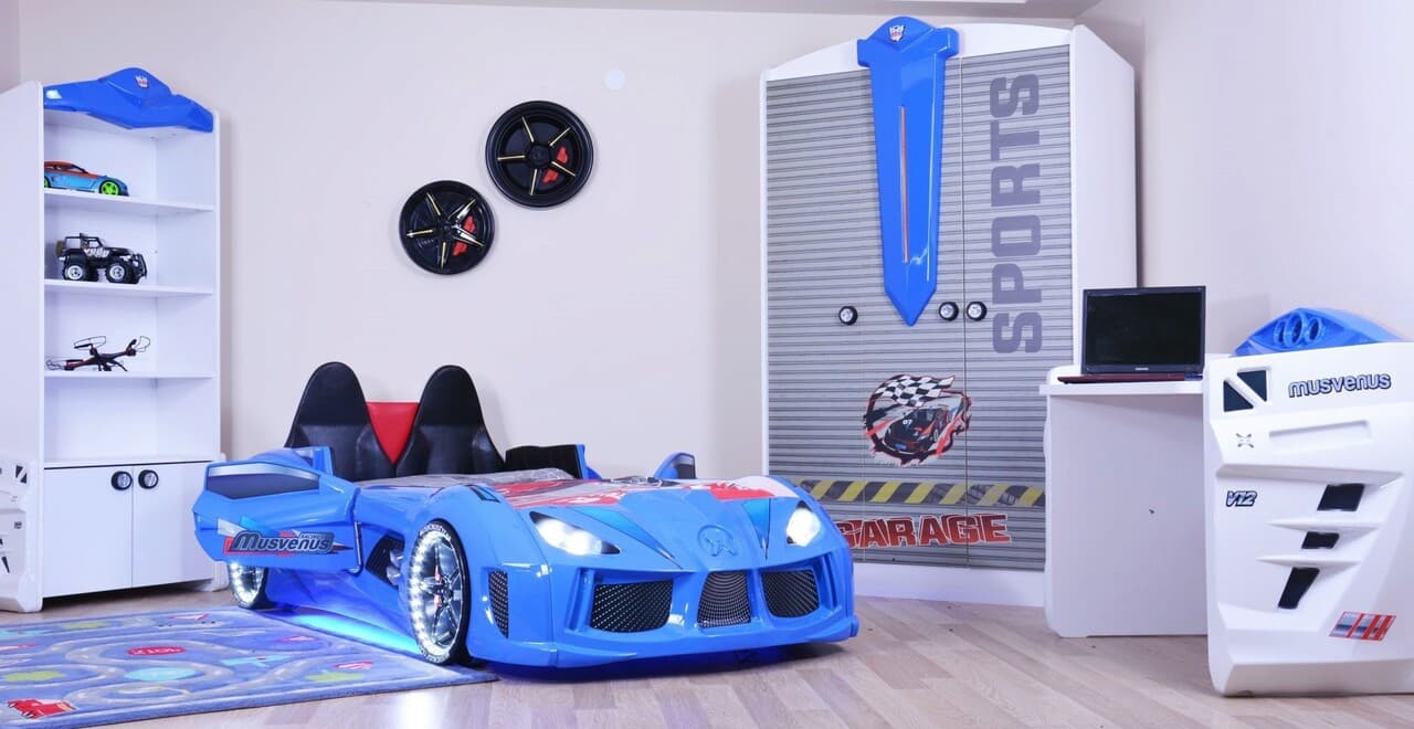 Pat pentru copii Car, Hanah Home, Mnv3, 130x60x235 cm, Multicolor