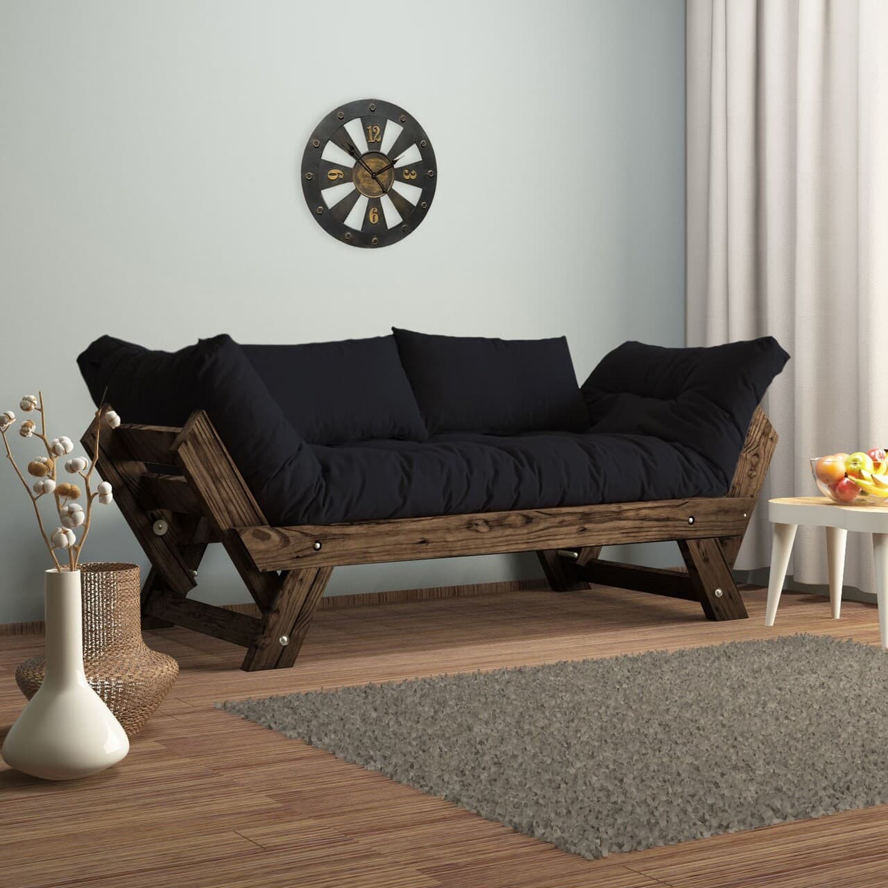 Canapea de gradina cu 2 locuri, Hanah Home, CPT8117-210, Nuc / Negru