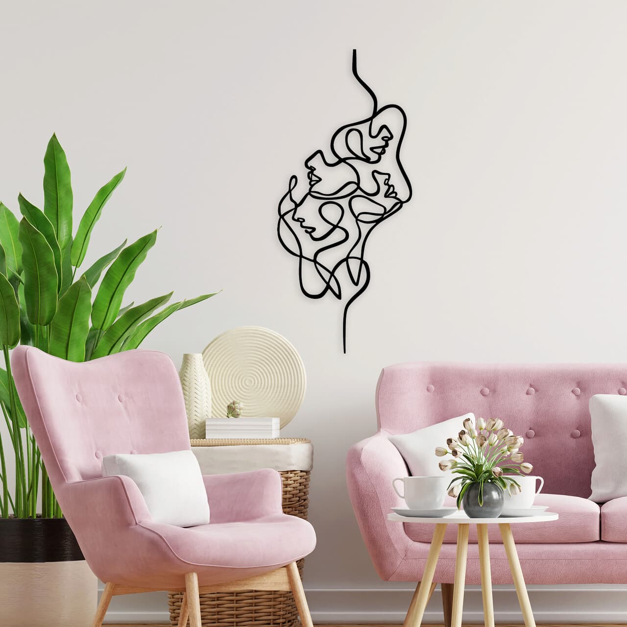 Decoratiune de perete, Faces, Dimensiune: 40 x 100 cm, Negru