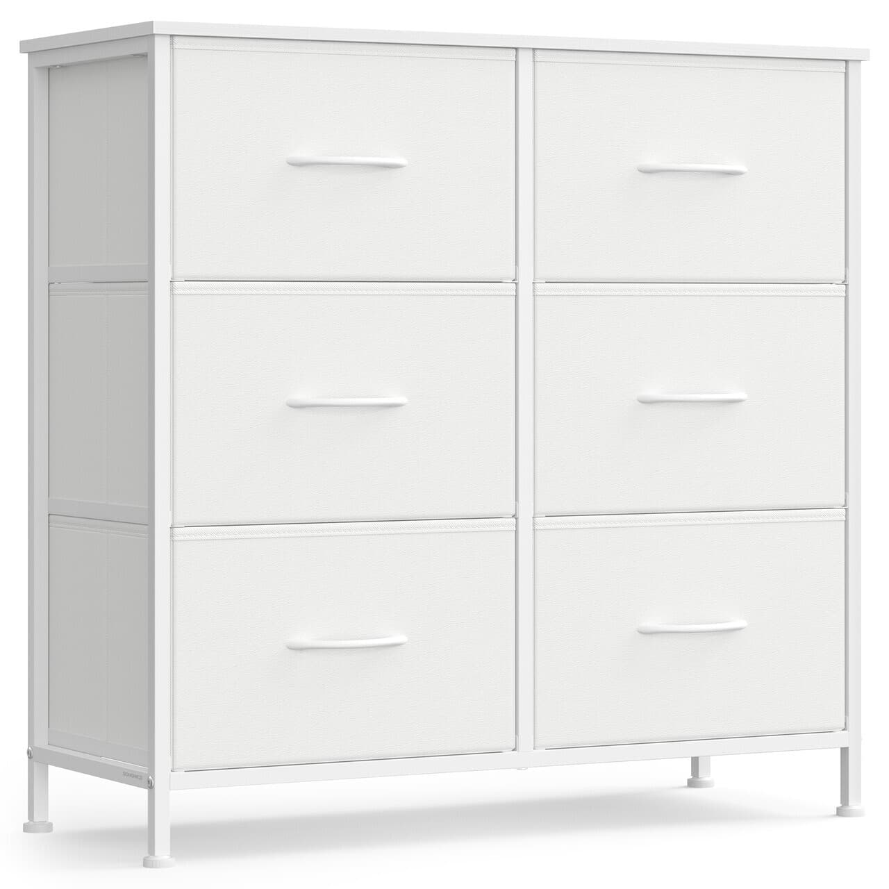 Comoda cu 6 sertare, Songmics, 76.7x30x73.7 cm, sertare textile, cadru metalic, alb