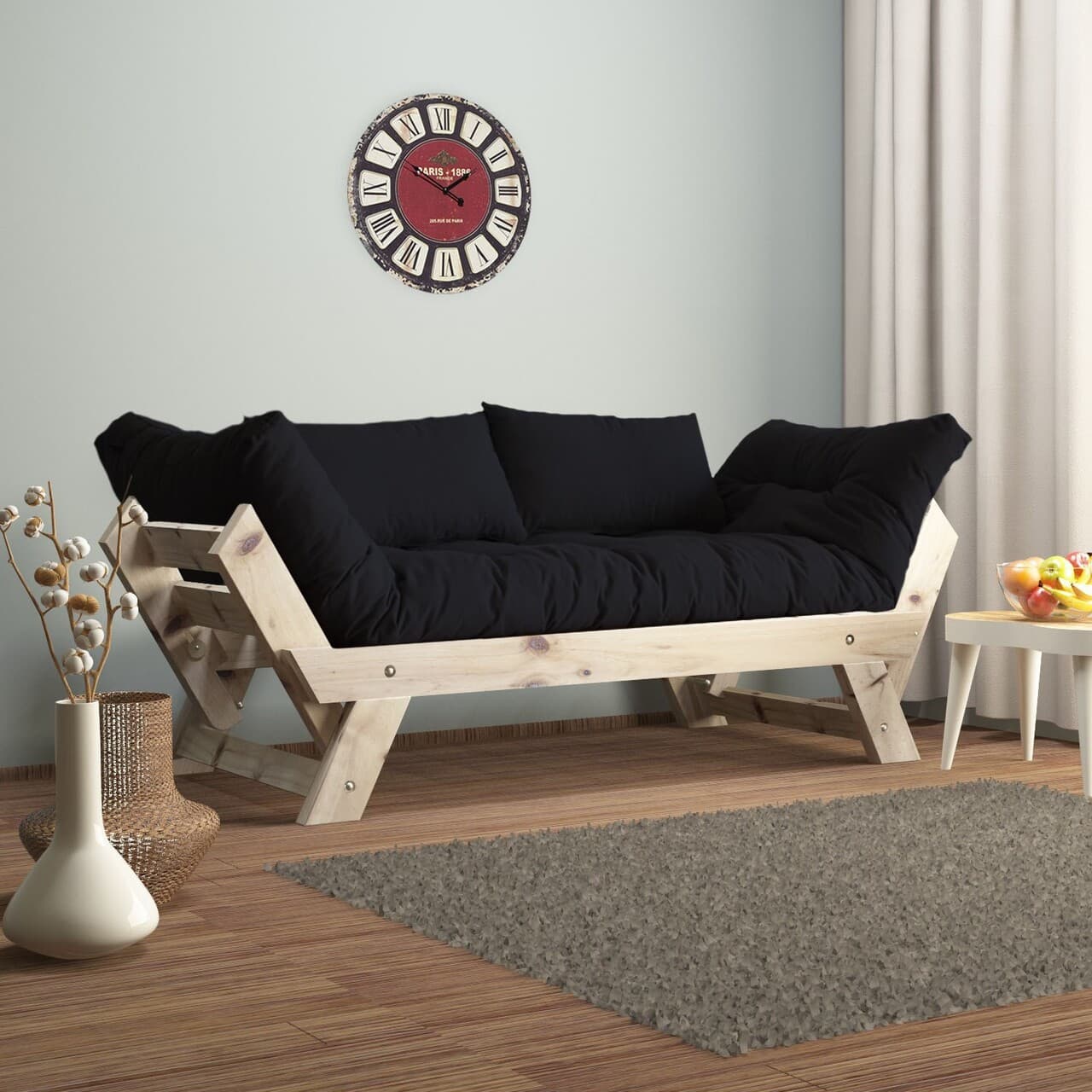 Canapea de gradina cu 2 locuri, Hanah Home, CPT8111-210, Natural/Negru