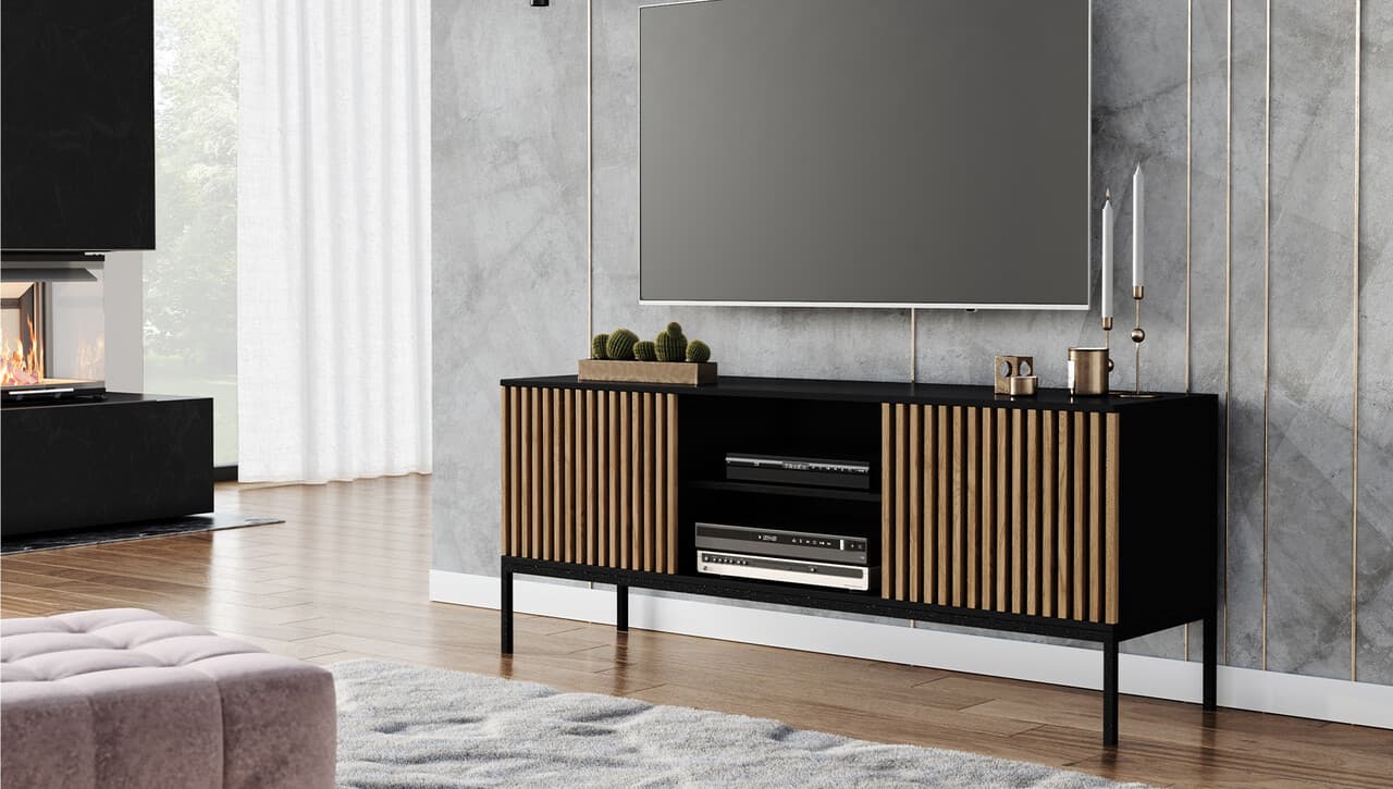 Comoda TV ELTAP, Meorati, 150x40x60 cm, PAL/ABS, negru/maro