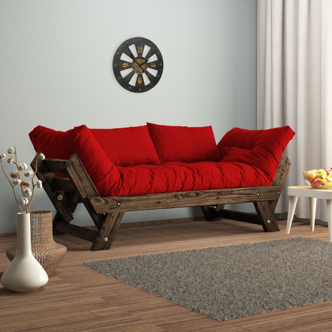 Canapea de gradina cu 2 locuri, Hanah Home, CPT8114-210, Nuc / Rosu