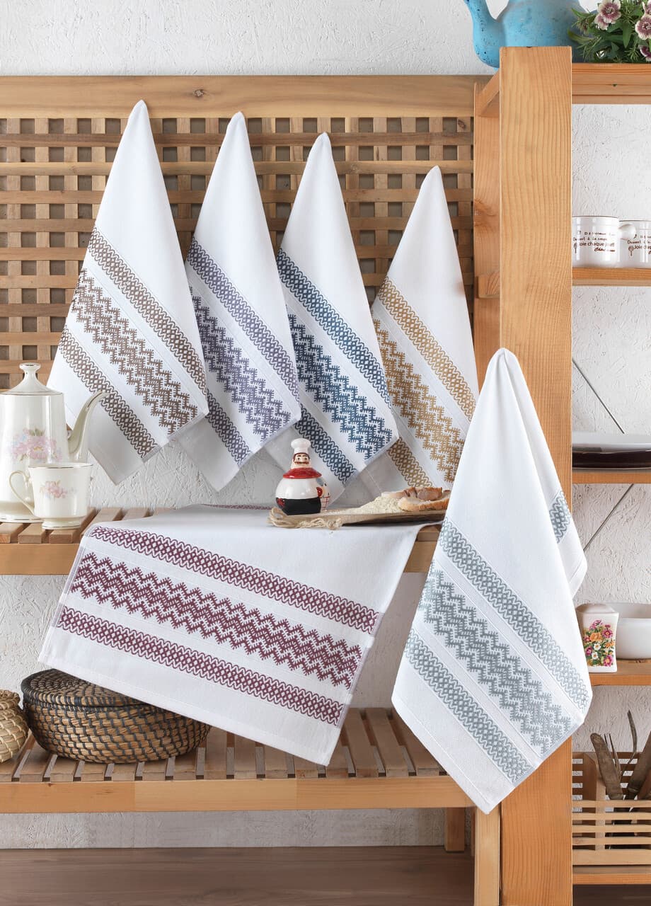 Set prosoape, L'essentiel Maison, Efesto, Alb / Maro / Galben / Albastru inchis / Violet / Gri