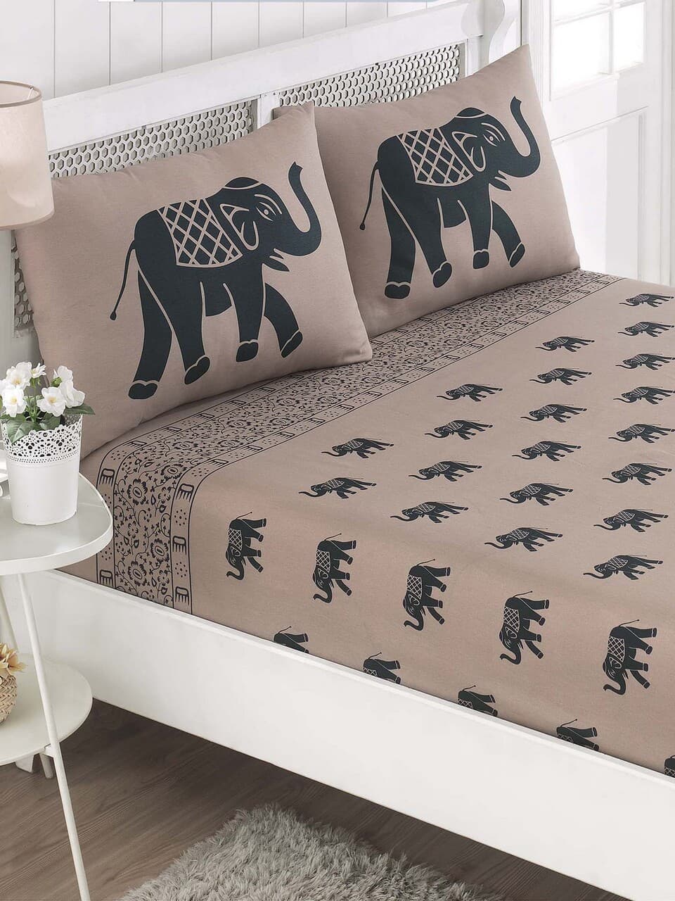 Set de pat dublu (cearceaf cu elastic si perne) 3 piese, L'essentiel Maison, Fil, 65% bumbac/35% poliester, Albastru