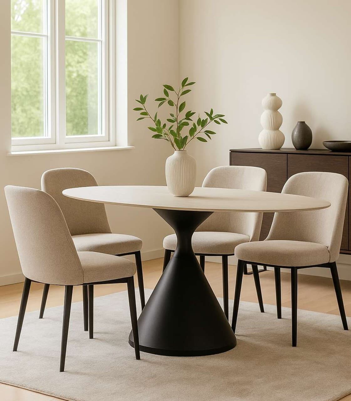 Masa dining Space, Mauro Ferretti, 180x90x73 cm, MDF/fier, crem/negru