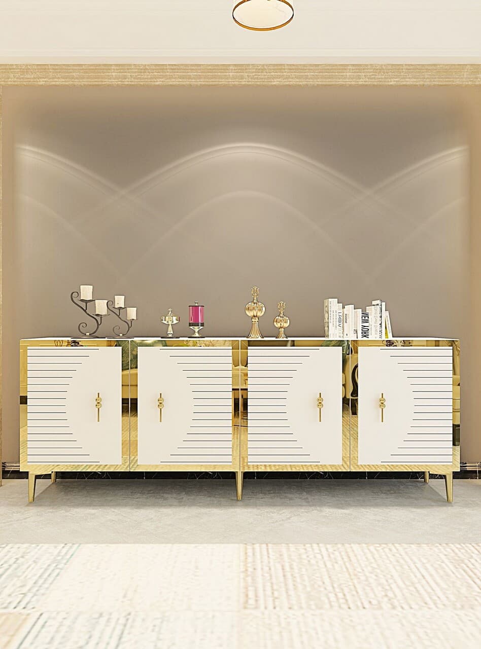 Consola, Hanah Home, Tuna 180, 180x75x32 cm, PAL , Alb/Auriu