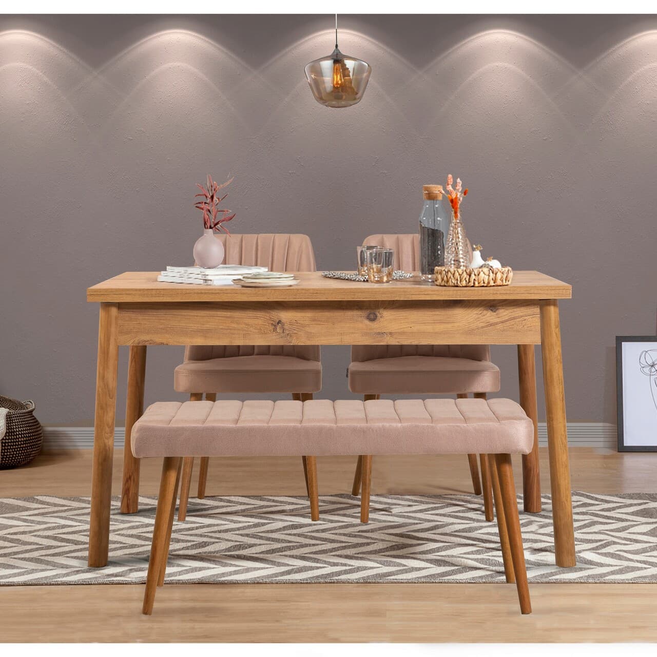Set masa si scaune, 4 piese, Hanah Home, Costa Atlantic Stone, Pin Atlantic / Piatra