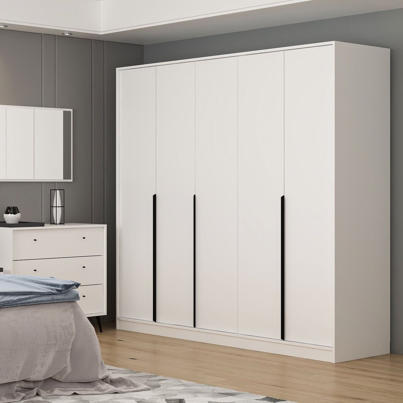 Dulap pentru haine, Hanah Home, Lara, 229x210x60 cm, Alb