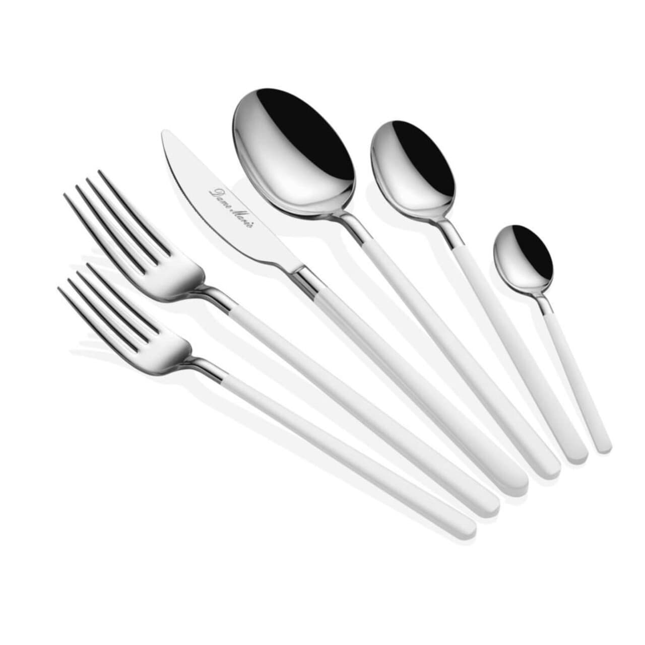 Set tacamuri, Hermia, 645DRM1222, Inox, Lingura de masa: 21,3 cm (6 bucati), Argintiu/Alb