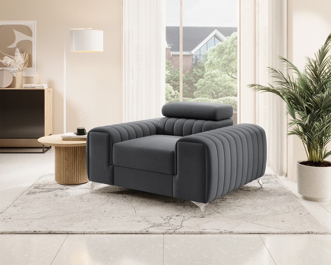 Fotoliu, ELTAP, AR-LAU-06NU, Laurence, 125x97x105 cm, lemn/poliester, gri inchis