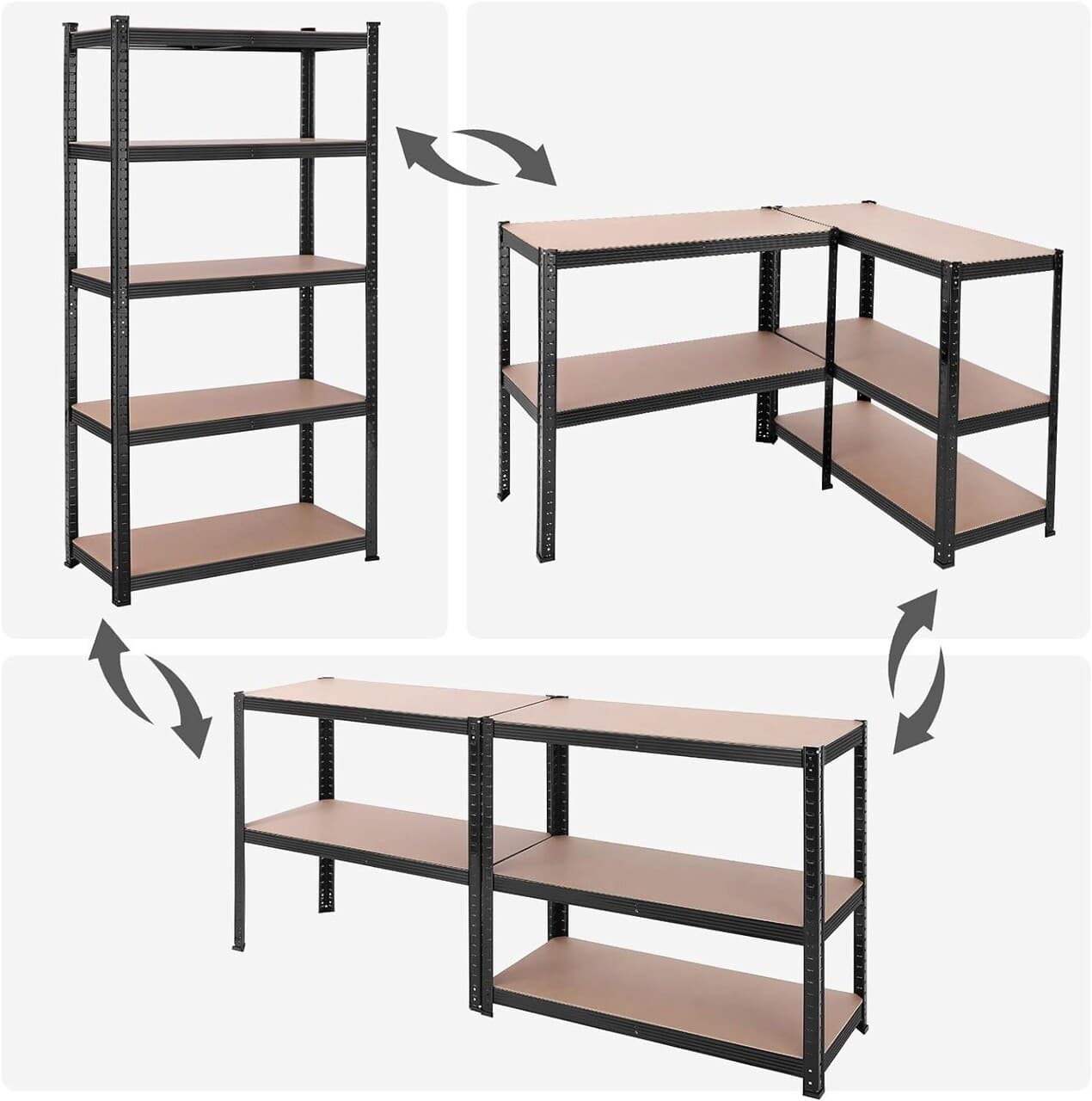 Raft modular pentru depozitare Songmics, 90 x 40 x 180 cm, MDF/otel, negru/maro deschis