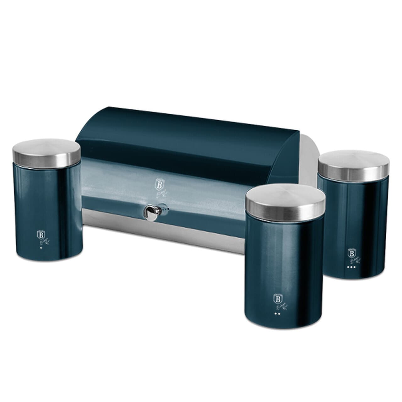 Set cutie pentru paine si 3 recipiente Berlinger Haus, Aquamarine, 38.5x28x18.5 cm, inox, blue/argintiu