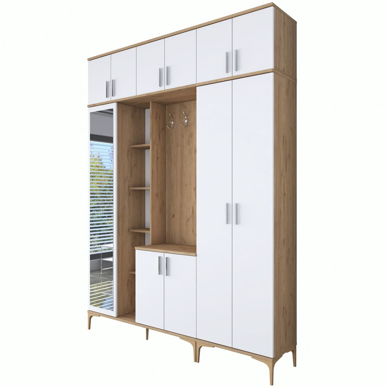 Cuier de perete, Hanah Home, EA121, 180x240x37.5 cm, Nuc/Alb