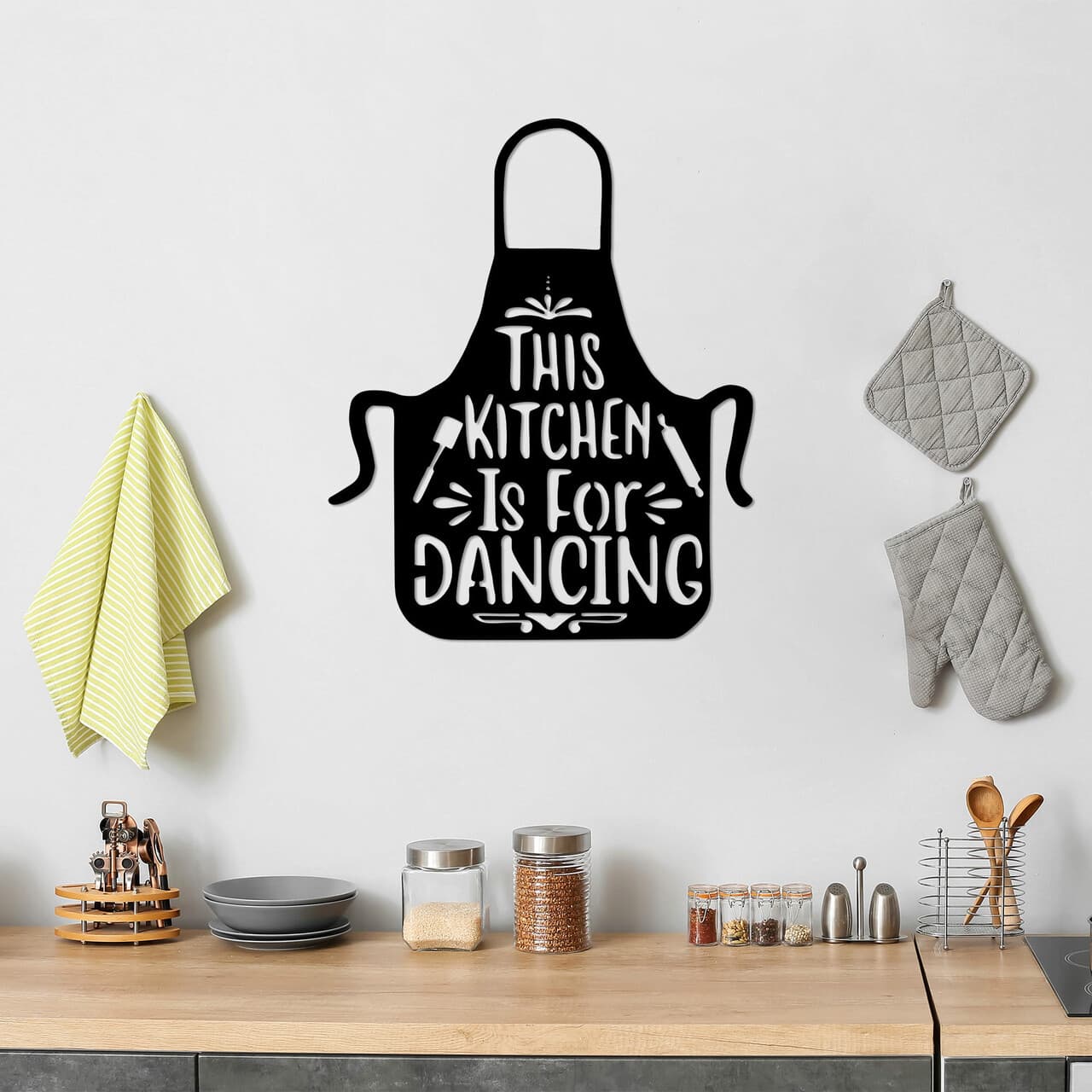 Decoratiune de perete, This Kitchen Is For Dancing, Dimensiune: 57 x 70 cm, Negru