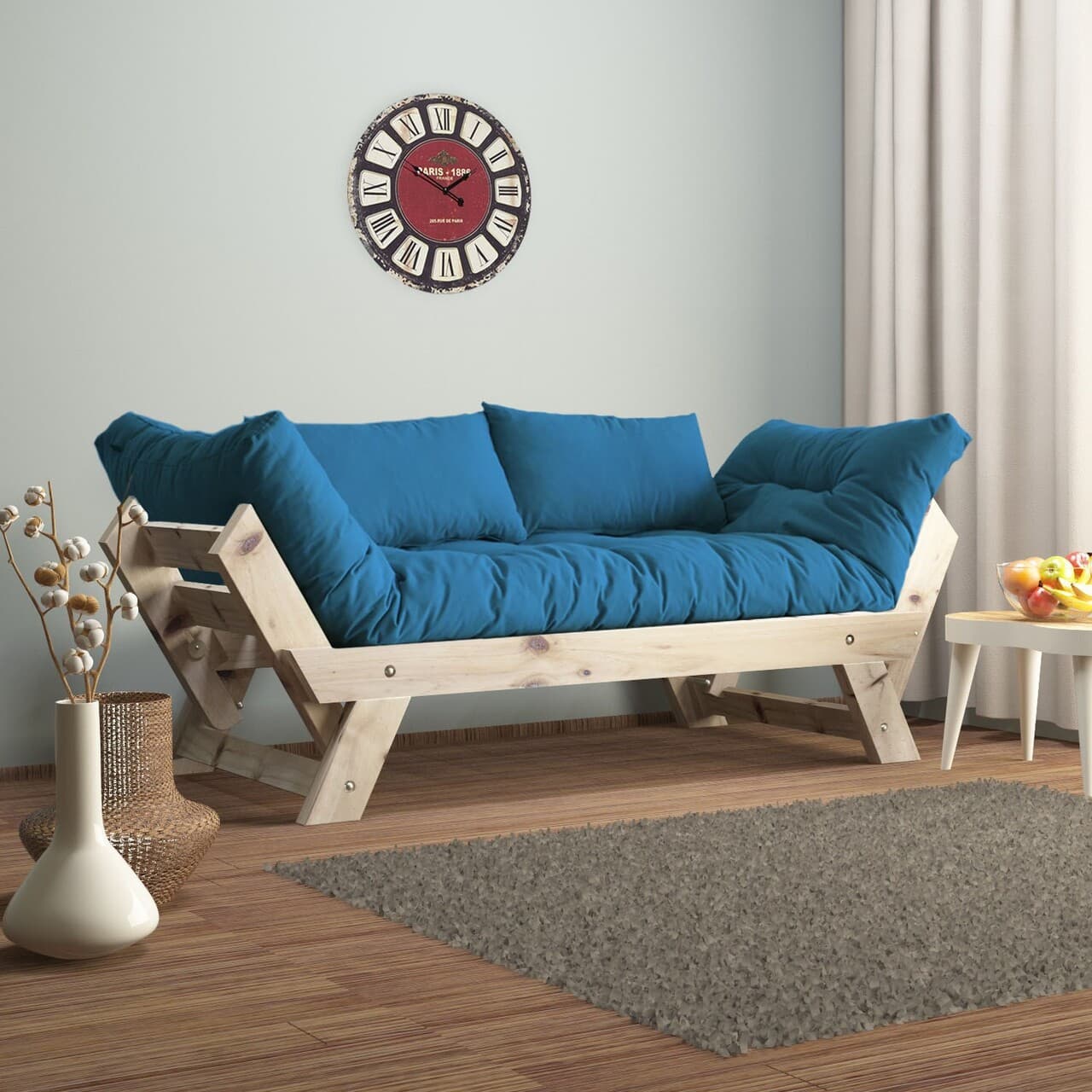 Canapea de gradina cu 2 locuri, Hanah Home, CPT8109-210, Natural / Albastru